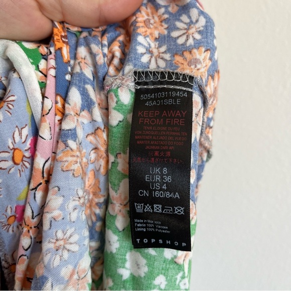 Topshop Austin Floral Print Multicolored Angle Sleeve Open Back Dress Size 4 - Picture 14 of 14